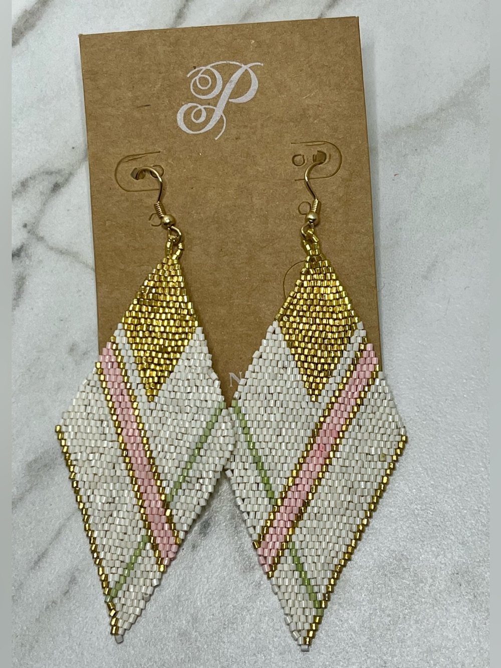🆕 Plunder Gold & Pink Seed Bead Diamond Earrings